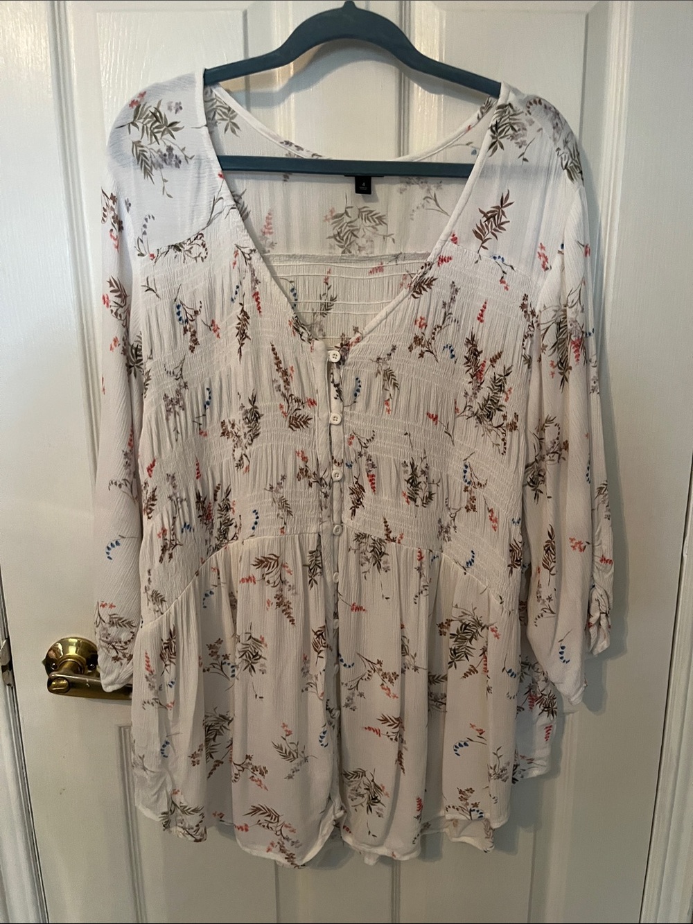 torrid Cream Floral Button-Front Peasant Blouse